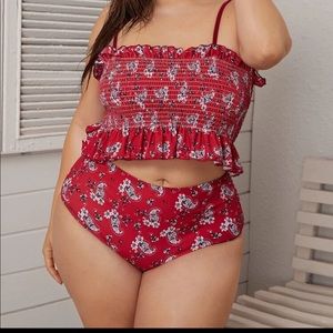 PLUS smocked ruffled bandeau swimsuit